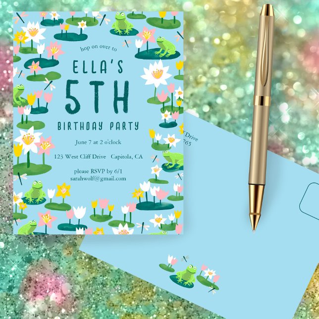 Frogs & Lily Pad CUSTOM BIRTHDAY PARTY Invitation (Frogs and Lily Pads Cute CUSTOM BIRTHDAY PARTY Invitation Postcard
)