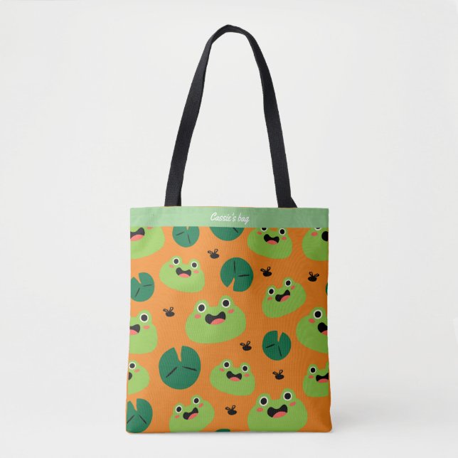Frogs & Lily Pads editable text  Tote Bag (Front)