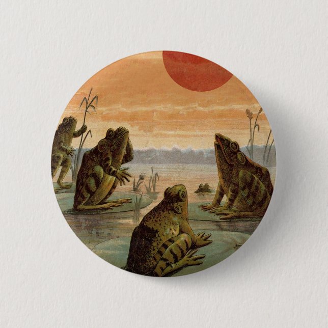 Frogs Lily Pads Moon Illustration 2 Inch Round Button (Front)