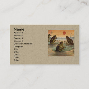 Frogs Lily Pads Moon Illustration Business Card