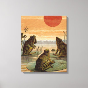 Frogs Lily Pads Moon Illustration Canvas Print