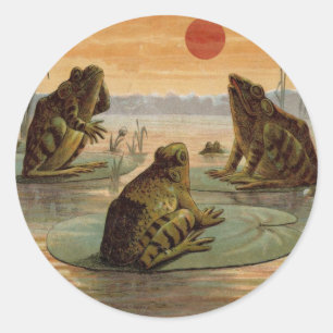 Frogs Lily Pads Moon Illustration Classic Round Sticker