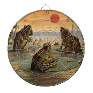 Frogs Lily Pads Moon Illustration Dartboard