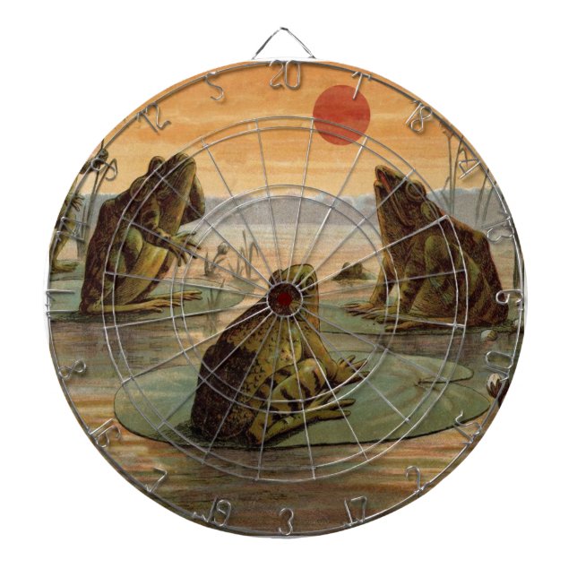 Frogs Lily Pads Moon Illustration Dartboard (Front)