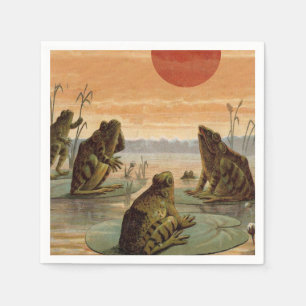 Frogs Lily Pads Moon Illustration Napkin