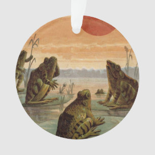 Frogs Lily Pads Moon Illustration Ornament