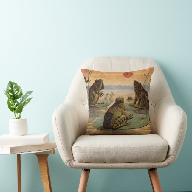 Frogs Lily Pads Moon Illustration Throw Pillow (Chair)