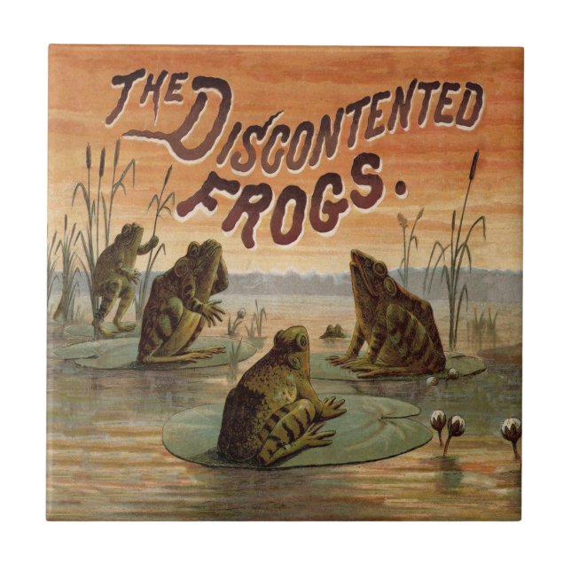 Frogs Lily Pads Moon Illustration Tile (Front)