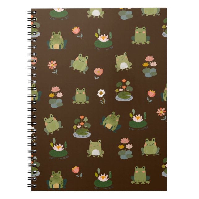 Frogs & Lily Pads on Dark Brown Notebook (Front)