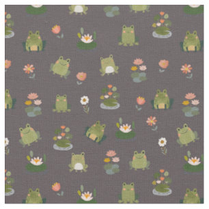 Frogs & Lily Pads on Dark Gray Fabric