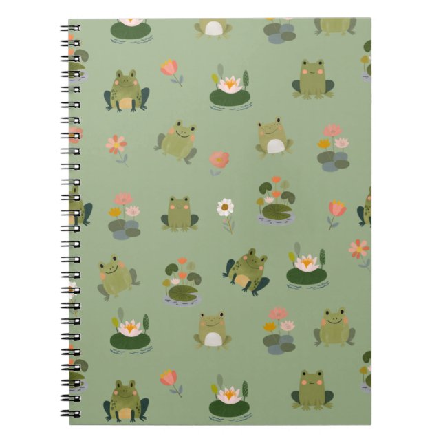 Frogs & Lily Pads on Light Green Notebook (Front)
