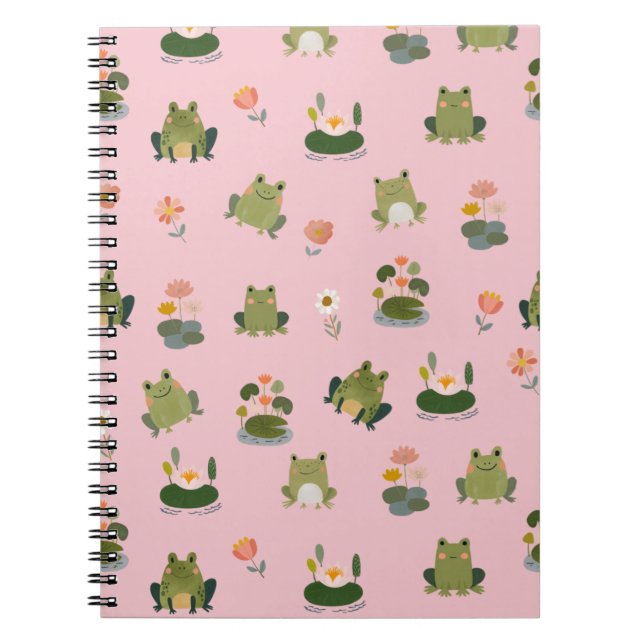 Frogs & Lily Pads on Light Pink Notebook (Front)