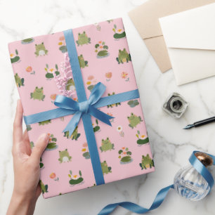 Frogs & Lily Pads on Light Pink Wrapping Paper