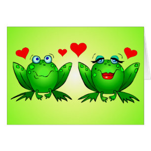 Frogs Love Cartoon Hearts Green Blank