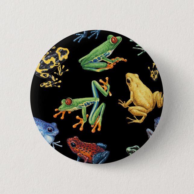 Frogs on black 2 inch round button (Front)