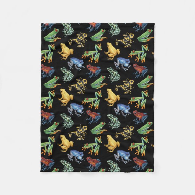 Frogs on black fleece blanket (Front)