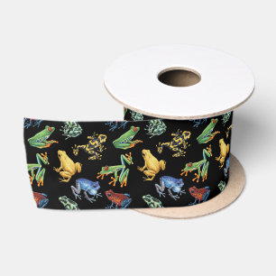 Frogs on black satin ribbon