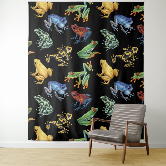 Frogs on black tapestry (In Situ)