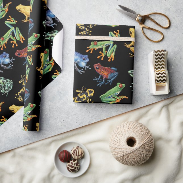 Frogs on black wrapping paper (Crafts)