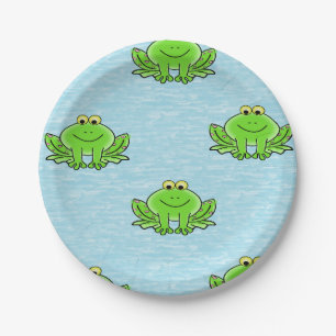 frogs on blue water paper plate
