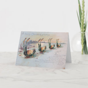 Frogs on Ice Christmas Vintage Postcard