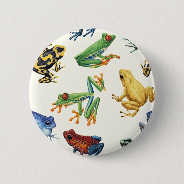 Frogs on natural white 2 inch round button (Front)