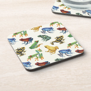 Frogs on natural white coaster