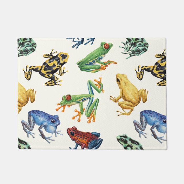 Frogs on natural white doormat (Front)