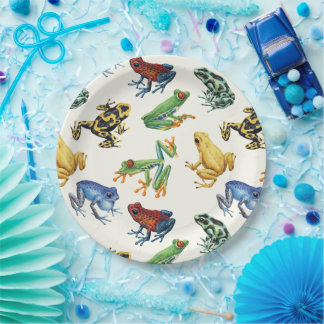Frogs on natural white paper plate