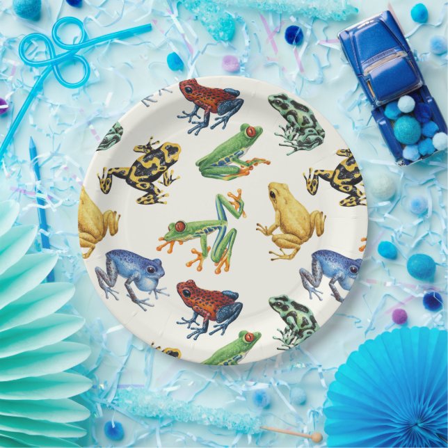 Frogs on natural white paper plate (Party)
