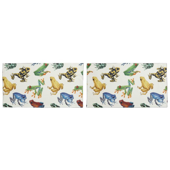 Frogs on natural white pillowcase (Front-Set)