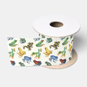 Frogs on natural white satin ribbon