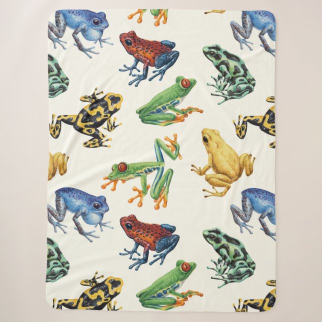 Frogs on natural white sherpa blanket (Front)
