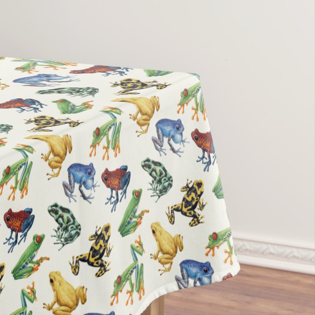Frogs on natural white tablecloth (In Situ)