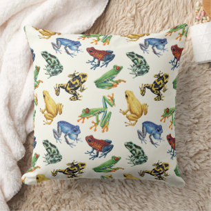Frogs on natural white throw pillow