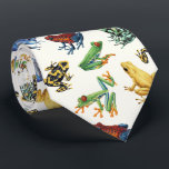 Frogs on natural white tie<br><div class="desc">Hand-painted variety of tree and dart frogs</div>