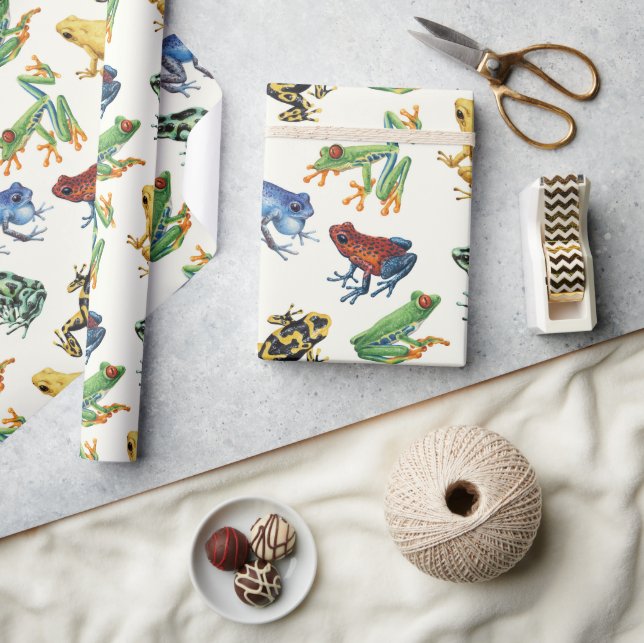 Frogs on natural white wrapping paper (Crafts)