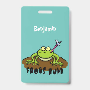 Frogs rule funny green frog cartoon badge