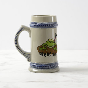 Frogs rule funny green frog cartoon beer stein