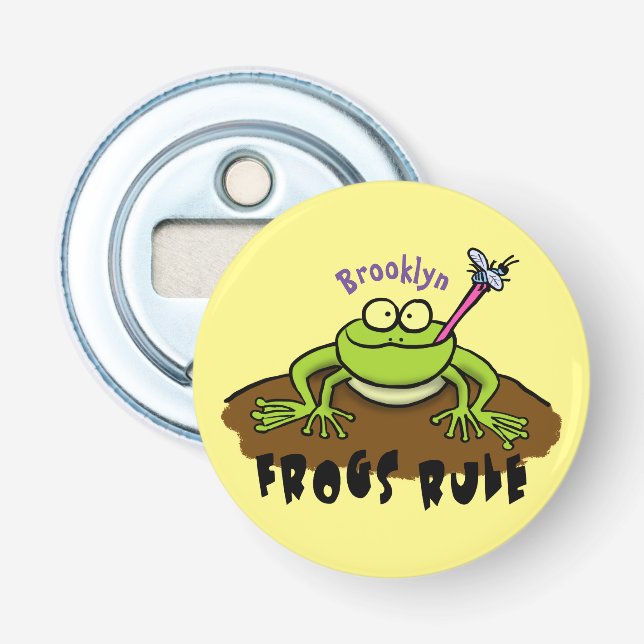 Frogs rule funny green frog cartoon bottle opener (Front)