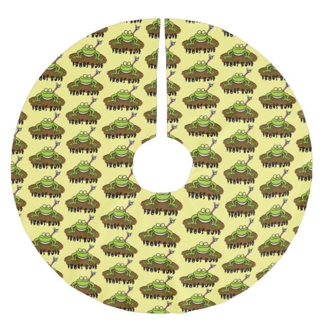 Frogs rule funny green frog cartoon brushed polyester tree skirt (Front)