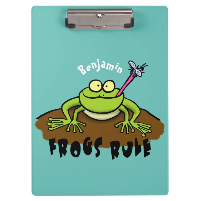 Frogs rule funny green frog cartoon clipboard (Front)