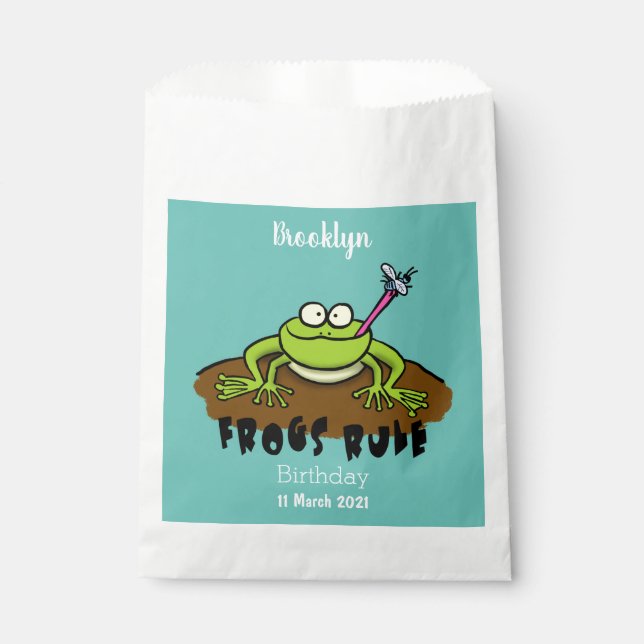 Frogs rule funny green frog cartoon favour bag (Front)