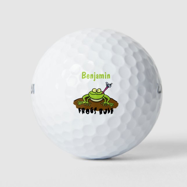 Frogs rule funny green frog cartoon golf balls (Front)
