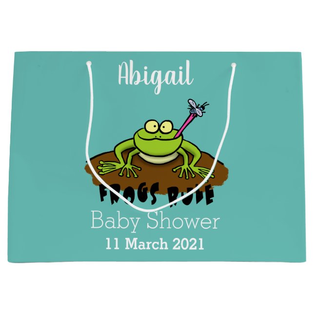 Frogs rule funny green frog cartoon large gift bag (Front)