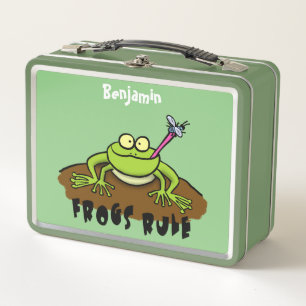 Frogs rule funny green frog cartoon metal lunch box