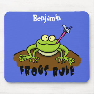 Frogs rule funny green frog cartoon mouse pad