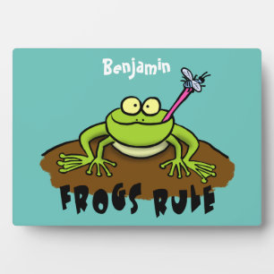 Frogs rule funny green frog cartoon plaque