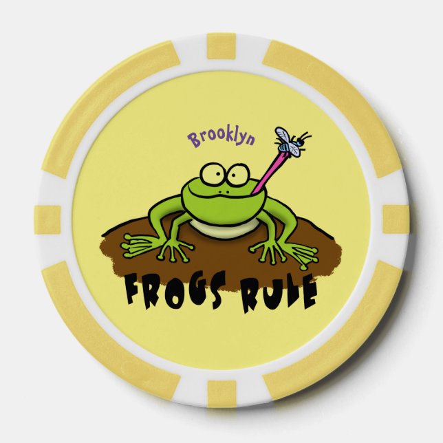 Frogs rule funny green frog cartoon poker chips (Front)