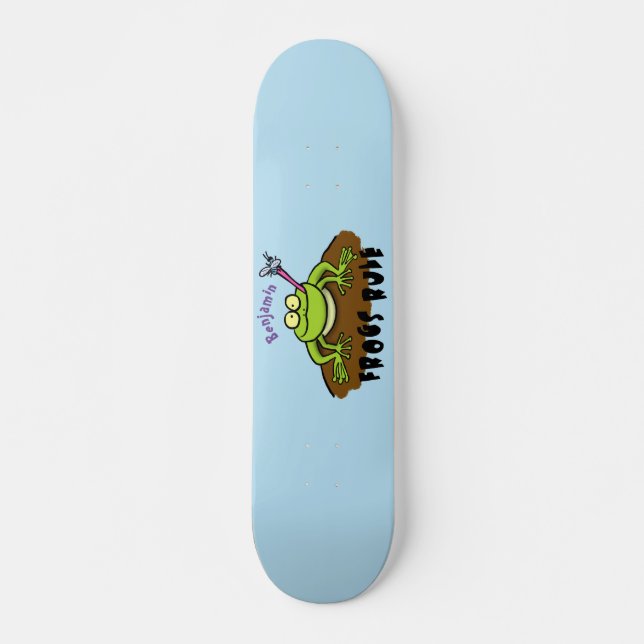 Frogs rule funny green frog cartoon skateboard (Front)